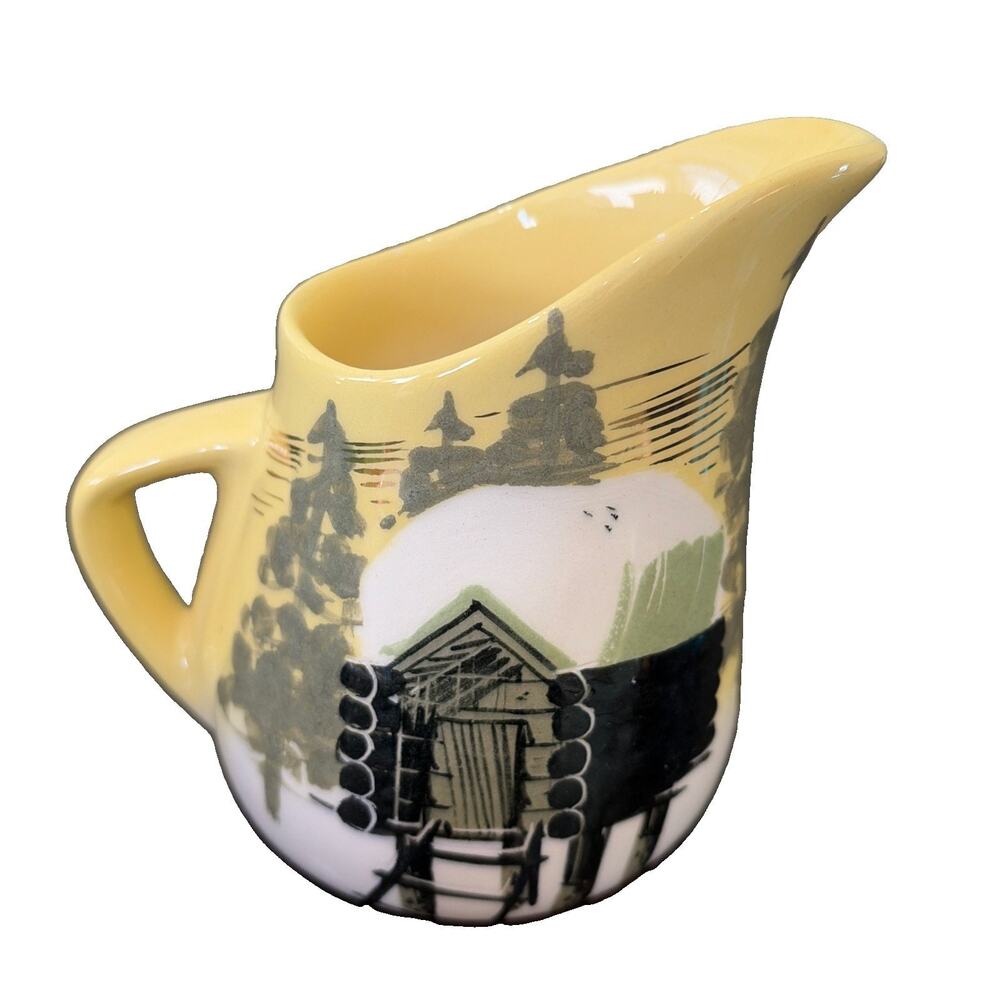 Matthew Adams Signed Log Cabin Art Pottery Creamer Pitcher #144 Alaska Series